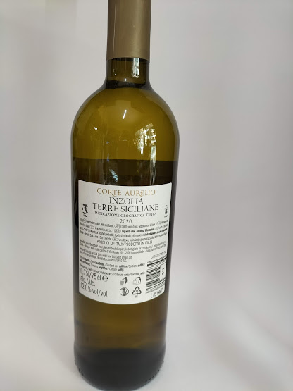 clicca su immagine per consultare dettagli, vedere altre foto e ordinare Vino Bianco INZOLIA Terre Siciliane IGT Corte Aurelio 750 ml