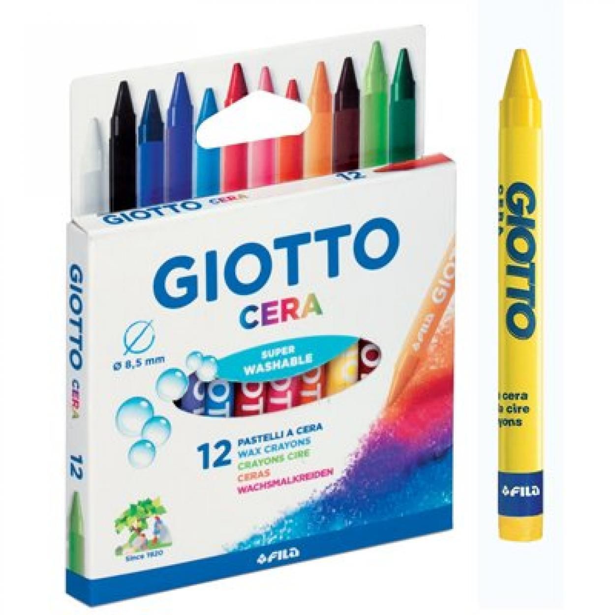 Giotto Pastelli a Cera da 12 colori, 9 mm, Atossici, Lavabil