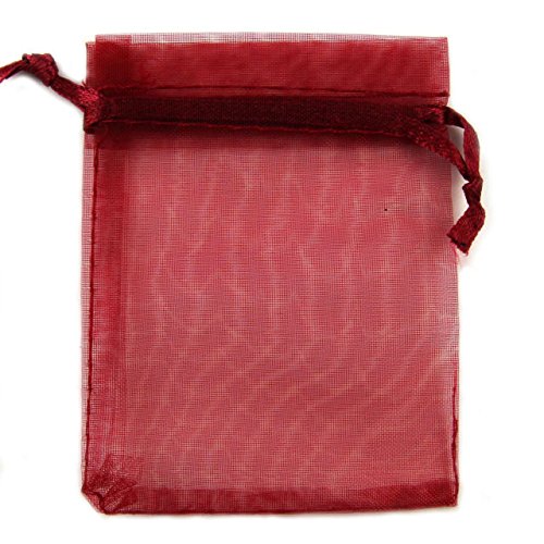 25 Sacchettini Organza con fermafiocco in Raso 9x12 rosso.