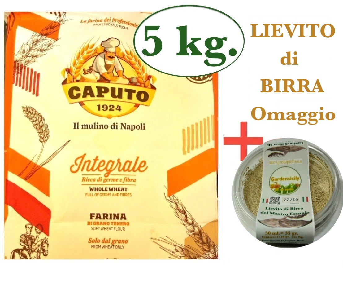 5kg. FARINA INTEGRALE CAPUTO di Grano TENERO + LIEVITO BIRRA