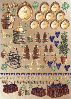 Carta per decoupage mis. 50x70 -  fig.106 botti vino e uva.