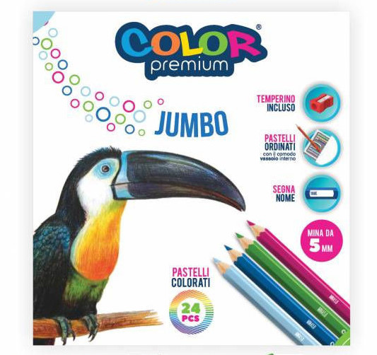 COLORI PASTELLI A MATITA DA 24 JUMBO COLOR PREMIUM + TEMPERI