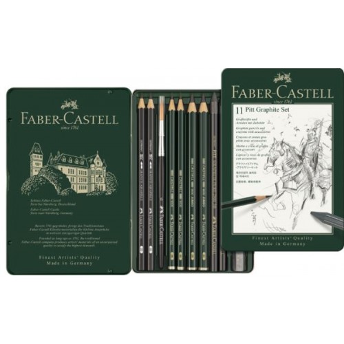 FABER CASTELL SET METALLO PITT MONOCHROME GRAPHITE 11 PEZZI