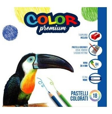 clicca qui per rientrare su 18 PASTELLI A MATITA COLOR PREMIUM + TEMPERINO 