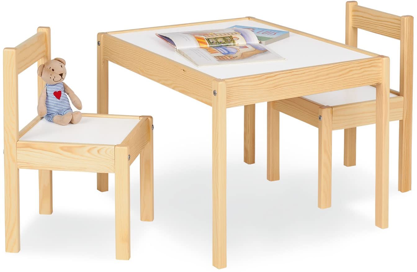 Ikea Latt Tavolo per Bambini con 2 sedie, Bianco, Pino, Kief