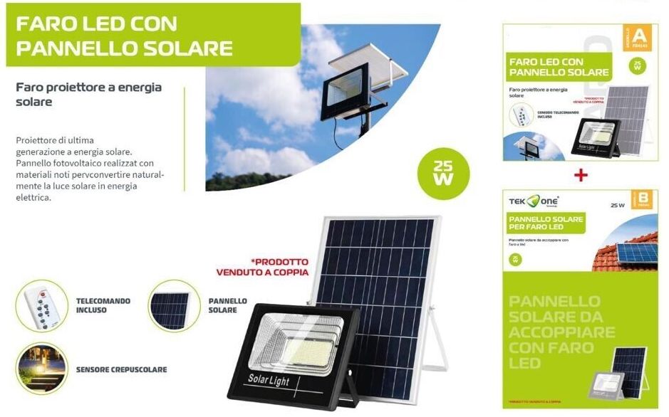 proDigitaL & colleg. Faro LED Faretto 10W con pannello solare telecomando sensore 