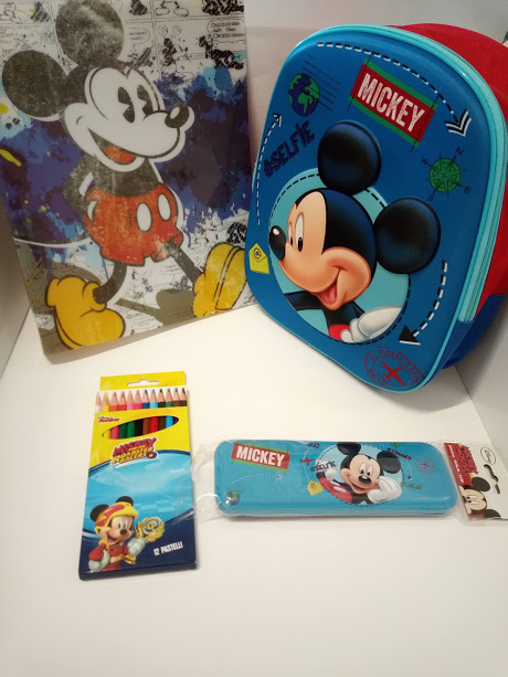 kit scuola asilo topolino  zaino asilo completo di accessori