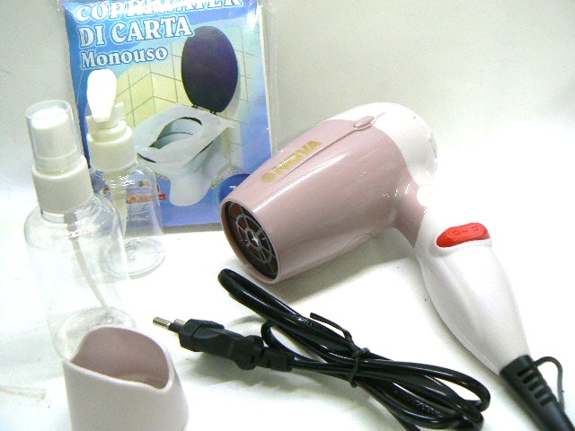 clicca qui per rientrare su kit viaggio: phono + 2 bottigliette + 10 copriwater