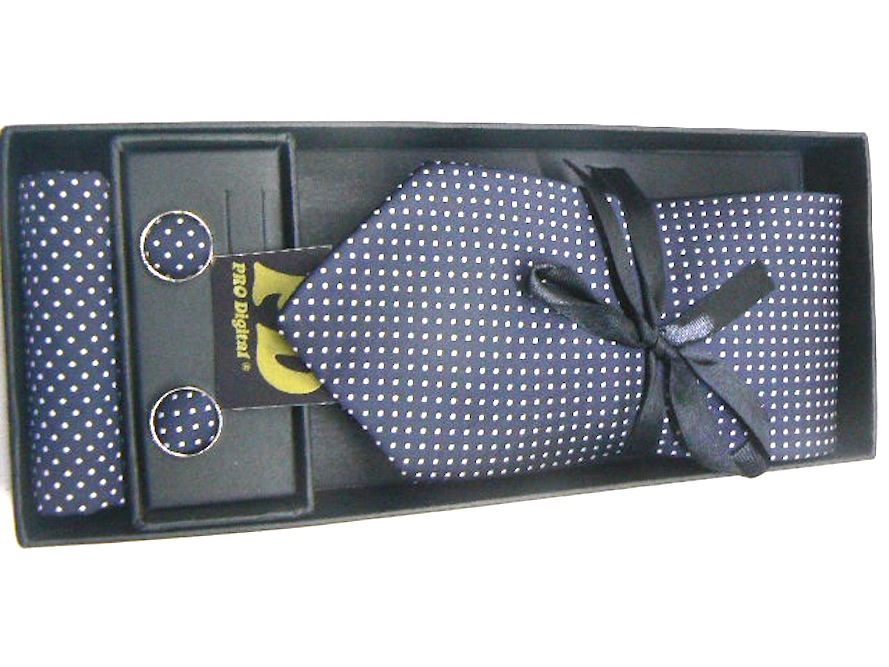 Kit Cravatta Gemelli e Foulard Blu Scuro