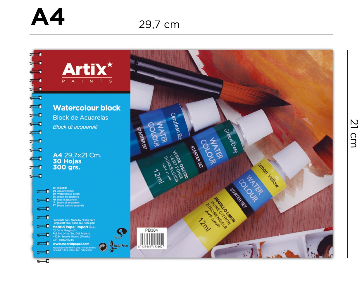 blocco acquerello A4 30 fg 300 gr Album spirale aquarelle 