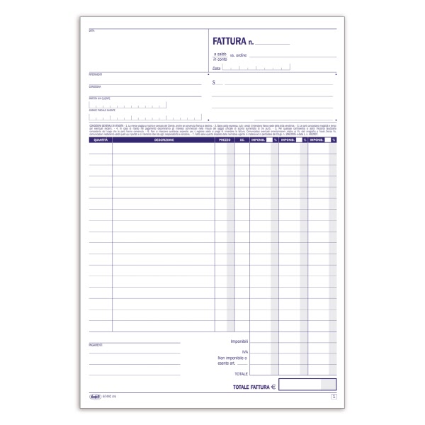 BLOCCO FATTURE 3 ALIQUOTE IVA 50/50 FOGLI AUTORIC. 29,7X21 introvabili24 