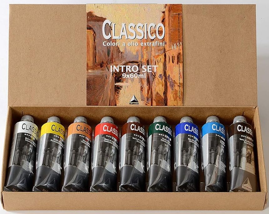 clicca su immagine per consultare dettagli, vedere altre foto e ordinare KIT 9 tubi Assortiti 60ml Colori a Olio MAIMERI Classico