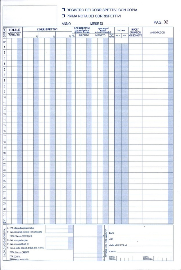 clicca qui per rientrare su Registro dei Corrispettivi