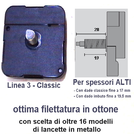 Meccanismo orologio L3 con albero alto, completo di lancette