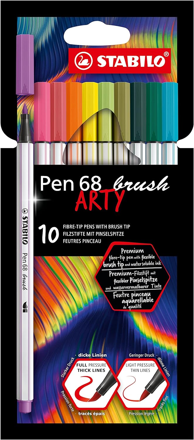 clicca su immagine per consultare dettagli, vedere altre foto e ordinare BRUSH PEN PENNARELLI STABILO PEN 68 CF. 10 Penne BRUSH ARTY 