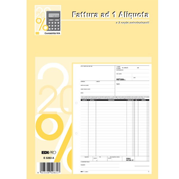 BLOCCO FATTURE 1 ALIQUOTA IVA 50/50 FOGLI AUTORIC. 29,7X21