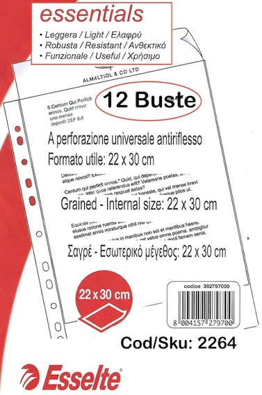 12 Buste Schede A4 In Plastica Trasparente Legg.