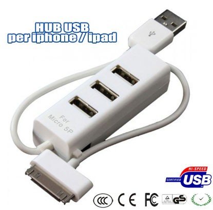 IPHONE 4-4S CAVO RICARICA SDOPPIATORE HUB USB 3 PORT 6581561658410