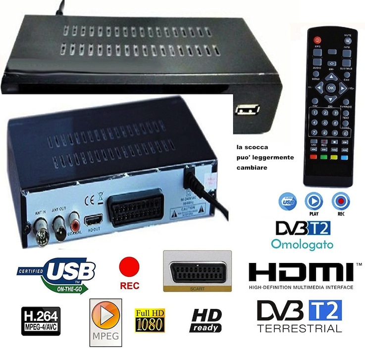  DECODER RICEVITORE DIGITALE TERRESTRE DVB-T2 TV SCART HDMI 