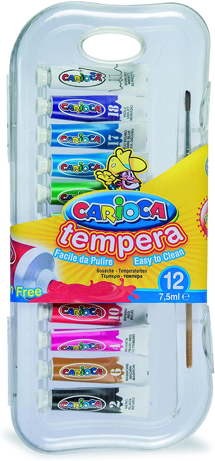 Tempera Astuccio, 12 Tubetti 7.5 ml, con 1 Pennello Omaggio introvabili24 