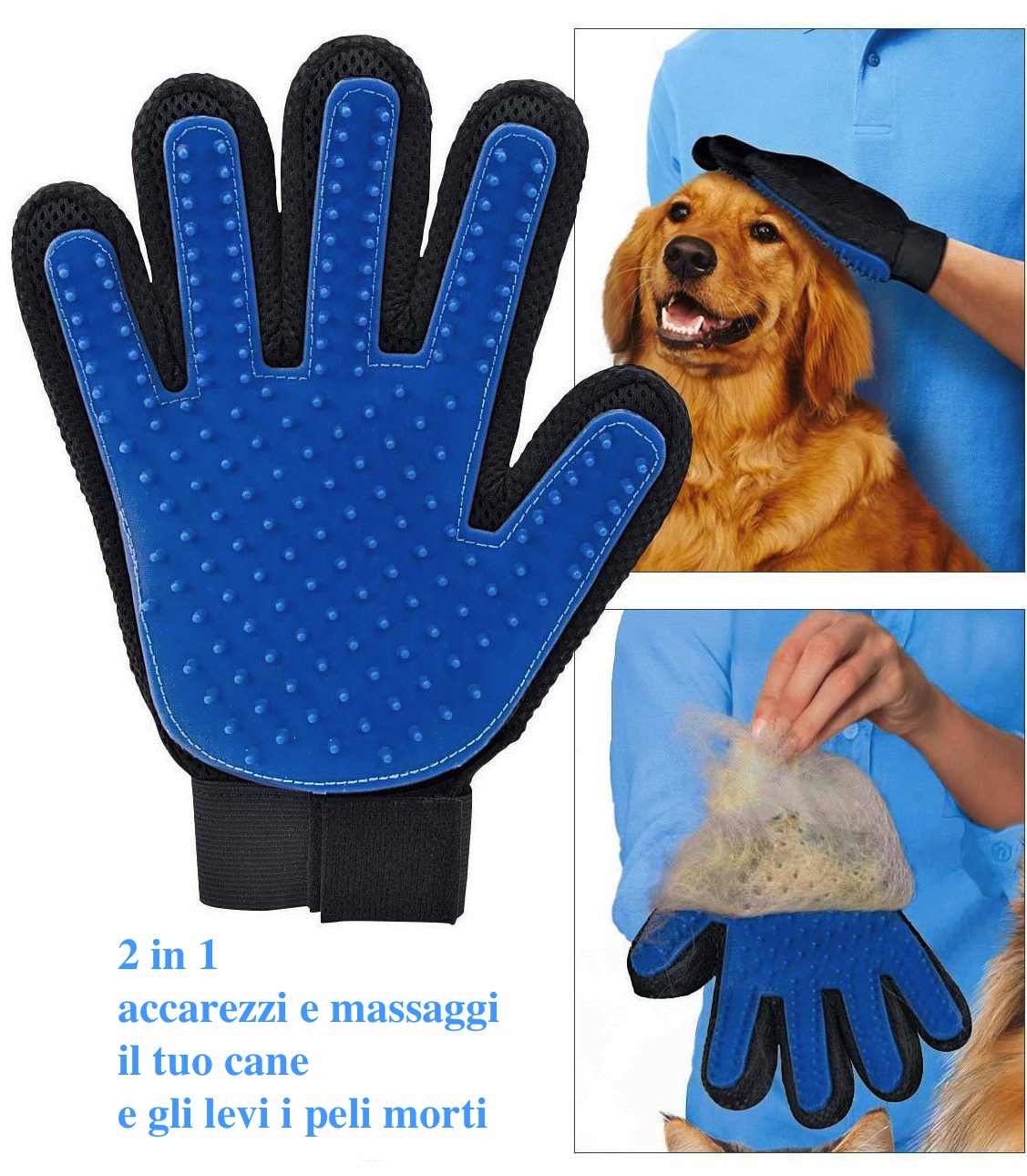 2 in 1 GUANTO SPAZZOLA CARDATORE, accarezza cane