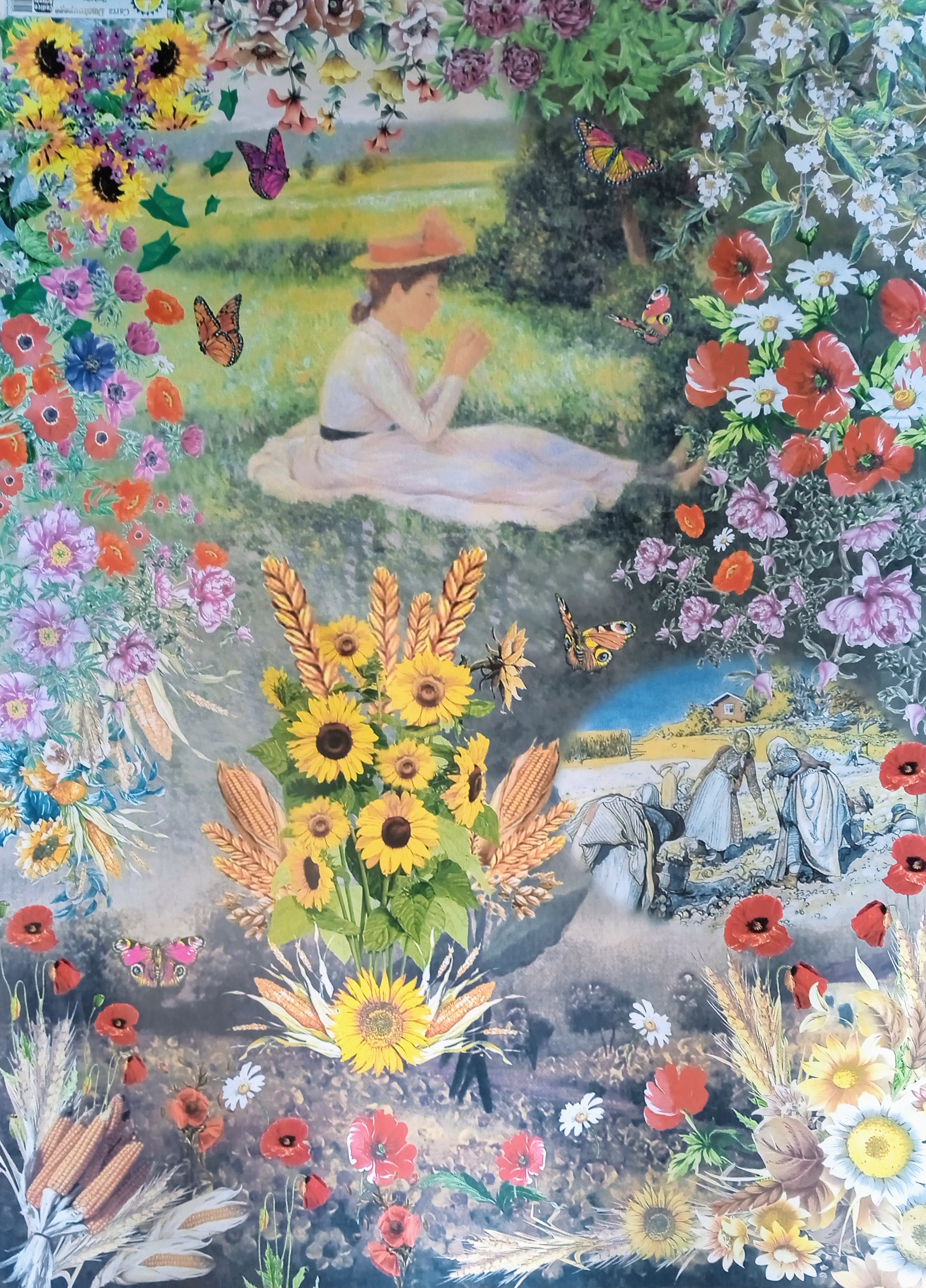 clicca su immagine per consultare dettagli, vedere altre foto e ordinare Carta per decoupage mis 50x70 fig.168 papaveri girasoli dame