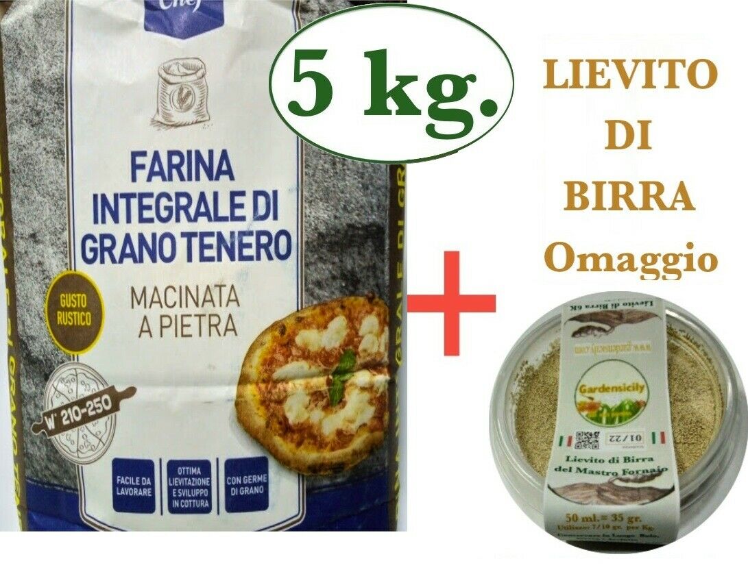 ordina 5 KG FARINA INTEGRALE PER PIZZA GUSTO RUSTICO + 50ml LIEVITO