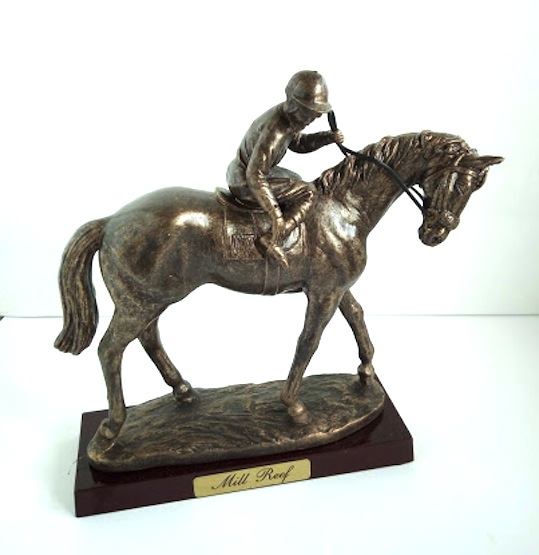 prodigital CAVALLO BRONZO con Fantino SU PIEDISTALLO IN LEGNO cm.20 