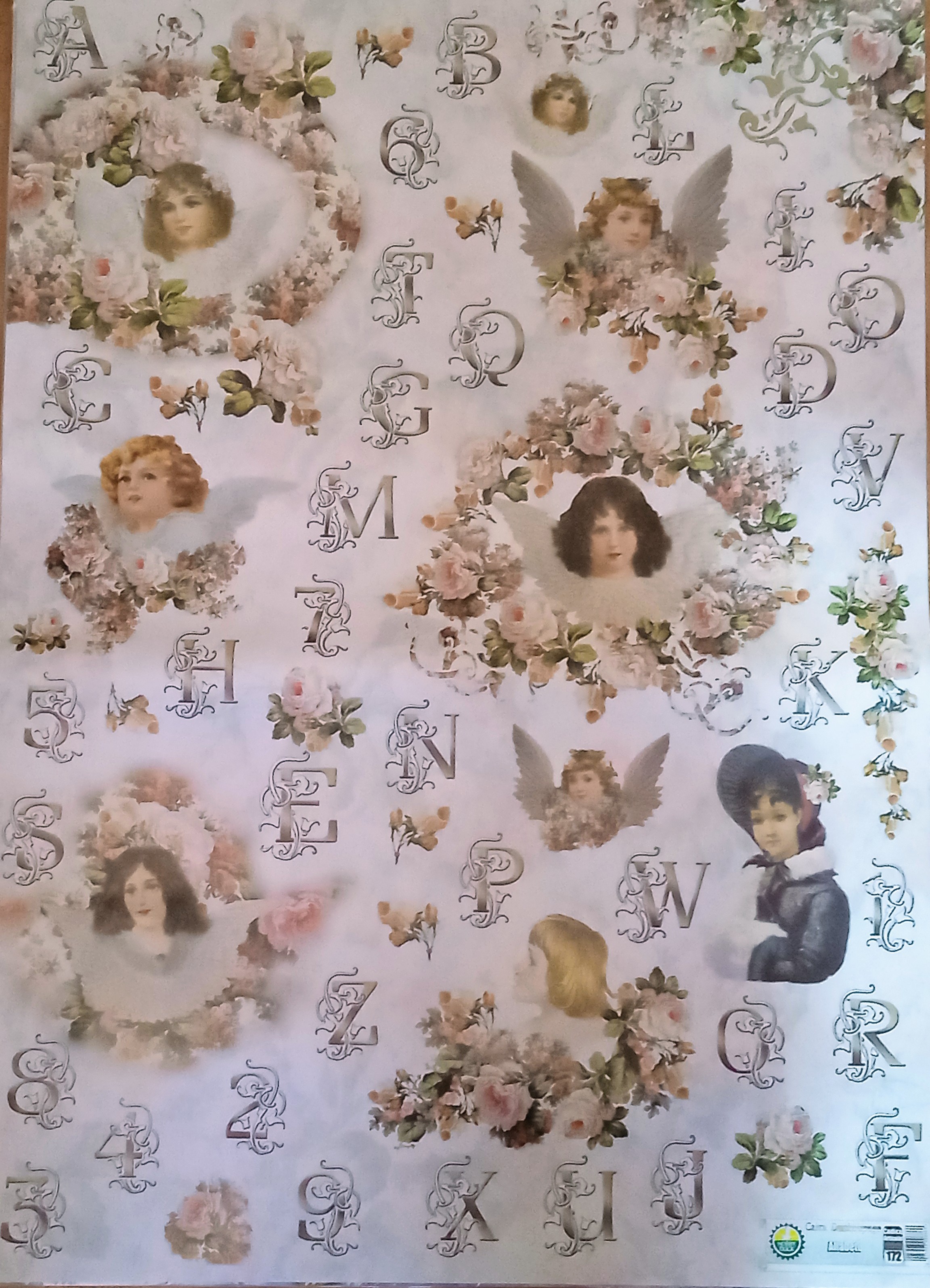 Carta x decoupage fig.157cm.50x70 - ANGELI e ALFABETO  introvabili24 