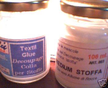 clicca qui per rientrare su Decoupage per Stoffa: COLLA da 100ml + Medium da 100 ml.