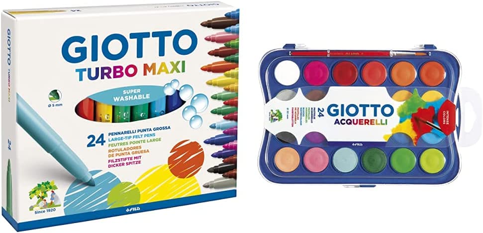 Giotto Giotto Turbo Maxi da 24 + Acquerelli da 24 Colori Pasticche 